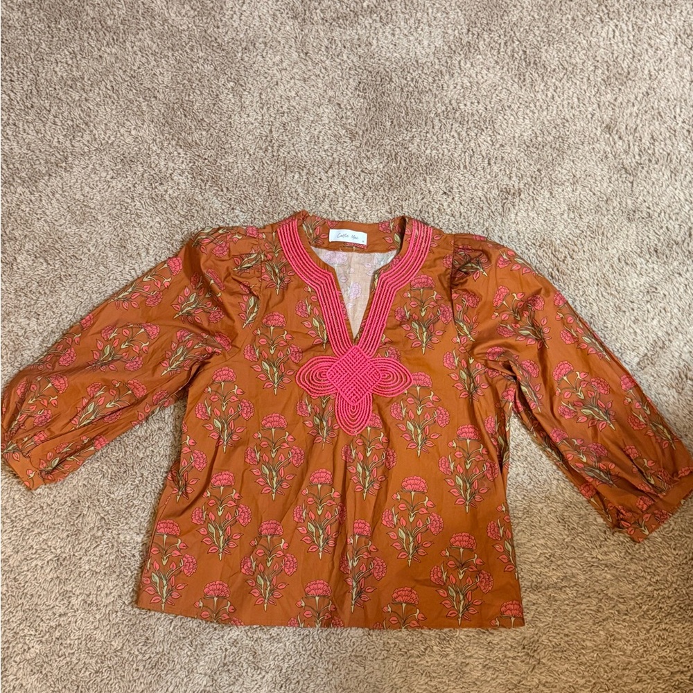Callie Mac Floral Block Print Tunic Top Women’s Medium EUC